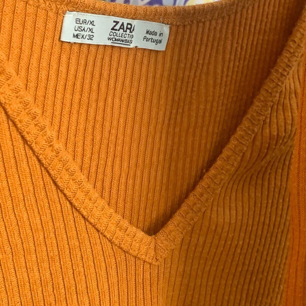 ZARA Orange Ribbed V-Neck Top and pants